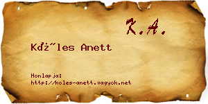 Köles Anett névjegykártya